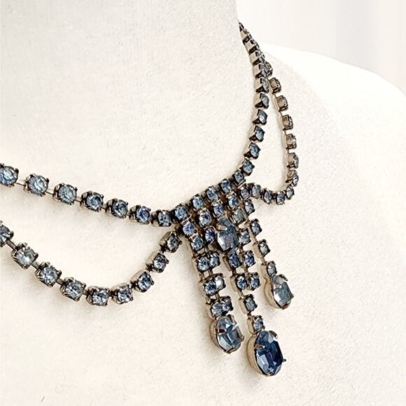 1950s Blue Crystal Swag Necklace – Promcore / Bridal - Picture 4 of 6